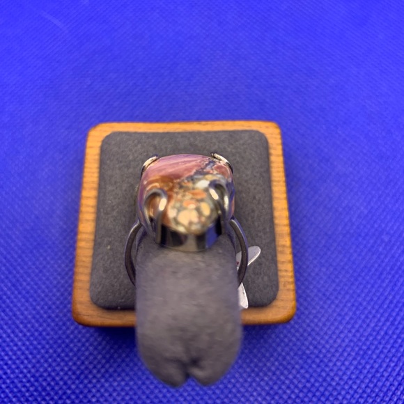 Fun Freeform Brecciated Jasper Ring! .925 Sterling Silver Overlay, Size 7 - Picture 7 of 14